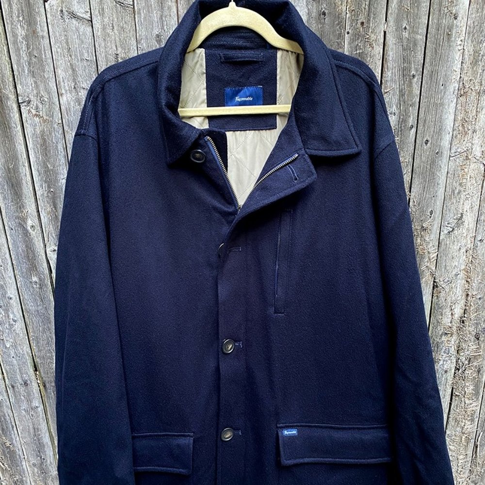Navy Faconnable Wool Coat - XXL